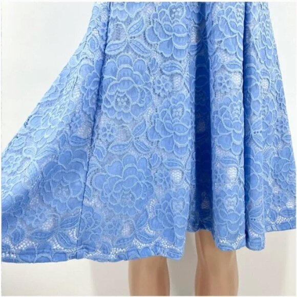 Anthropologie Hutch Blue Floral Lace V-Neck Fit & Flare Dress - Picture 8 of 10